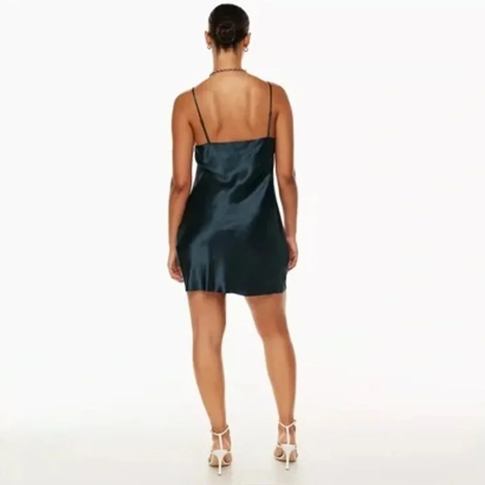 Aritzia Babaton Model Dress, Blue Satin Cowl-Neck Mini, Cami Slip Dress, sz XS - Picture 14 of 16